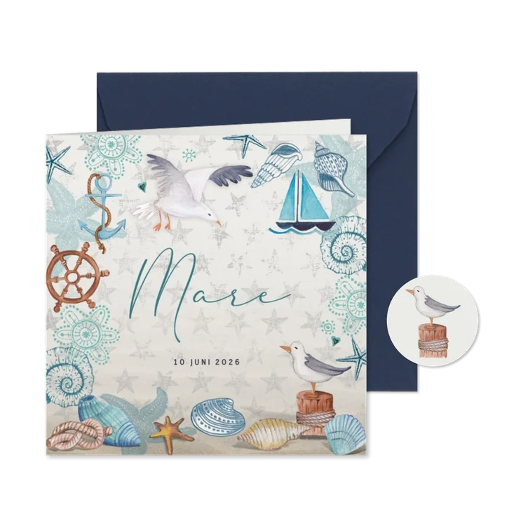 Geboortekaartje zomer sterretjes aan de oceaan
