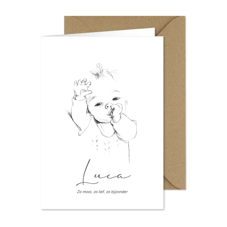 Geboortekaartjes - Pentekening duimende baby