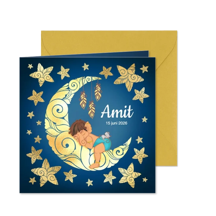 Geïllustreerd geboortekaartje met baby Ganesha