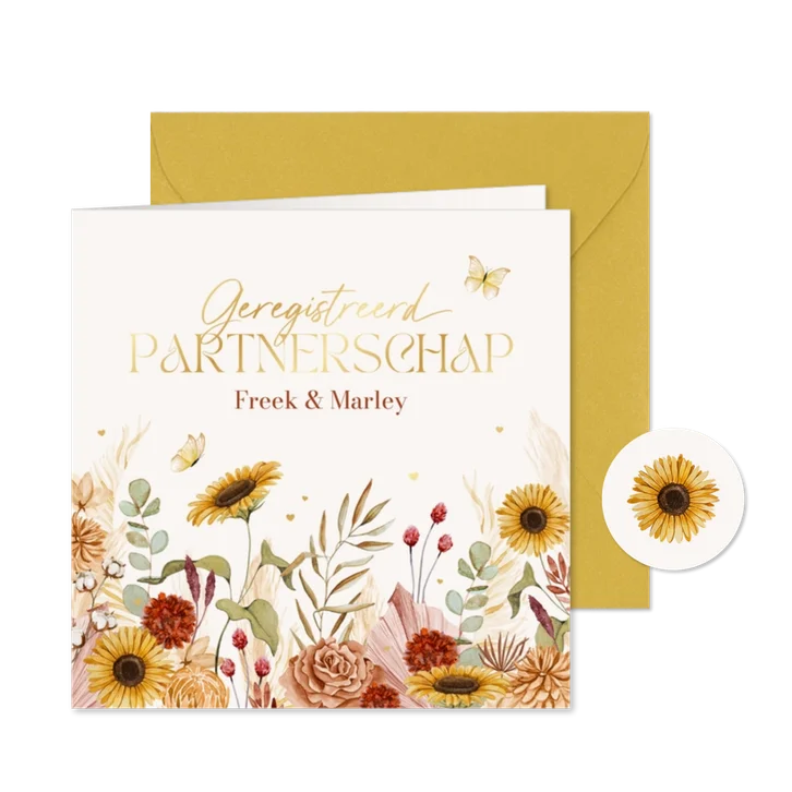 Geregistreerd partnerschap bohemian bloemen vlinders zomer