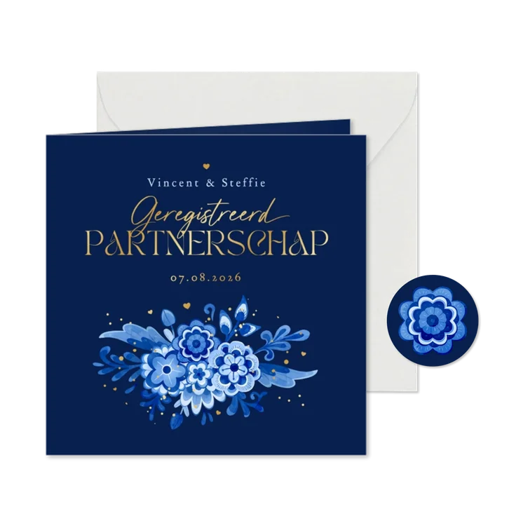Geregistreerd partnerschap Delfts blauw donker bloemen 