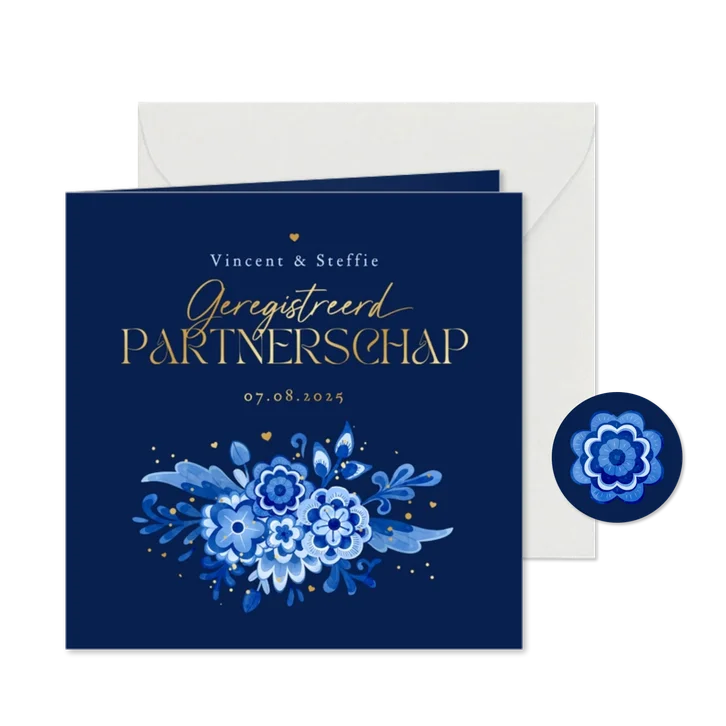 Geregistreerd partnerschap Delfts blauw donker bloemen 