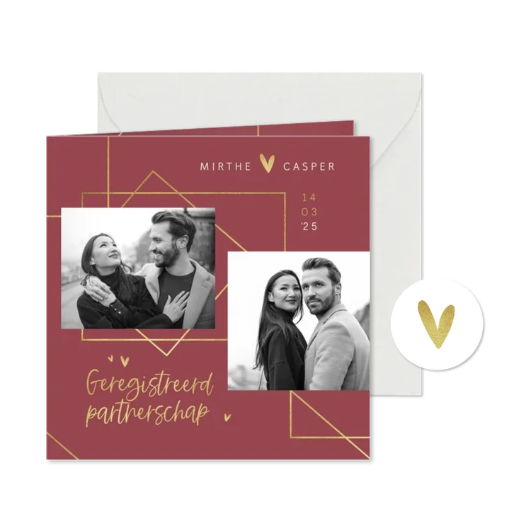 Geregistreerd partnerschap geometrisch goud hartjes foto's