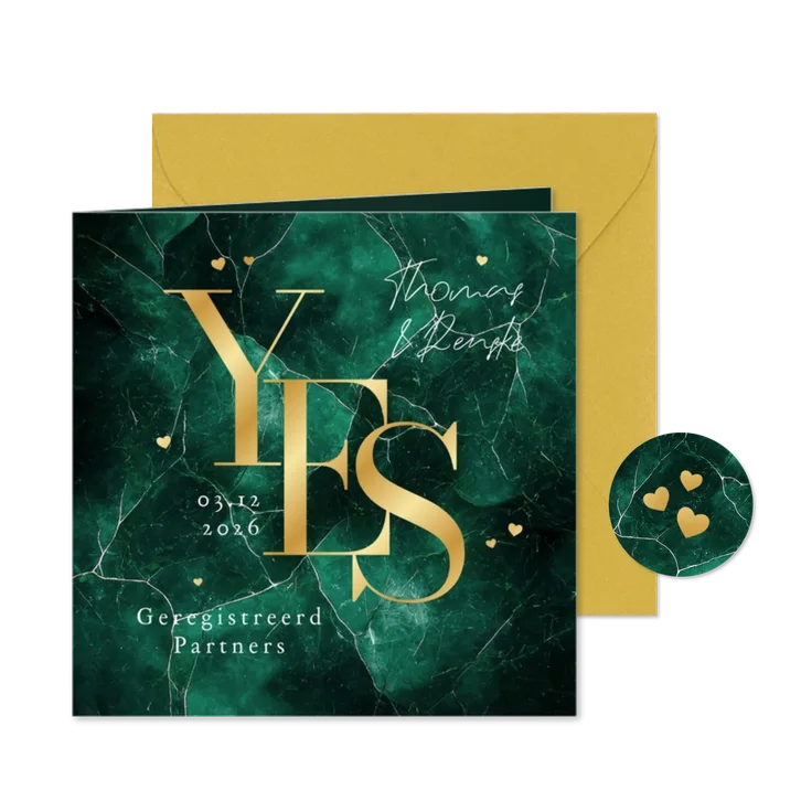 Geregistreerd partnerschap groen marmer yes uitnodiging