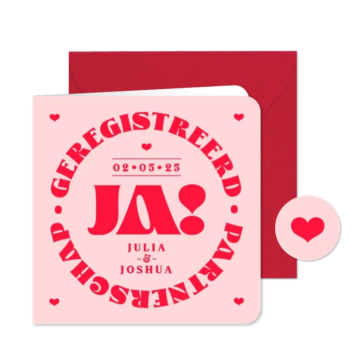 Geregistreerd partnerschap hip modern uitnodigingskaart roze