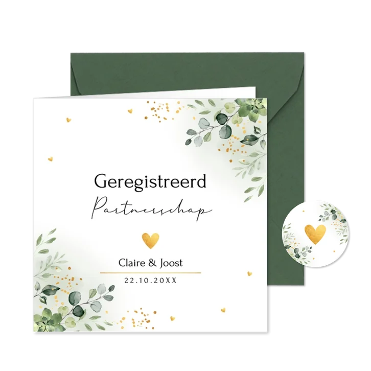 Geregistreerd partnerschap kaart uitnodiging groen botanisch