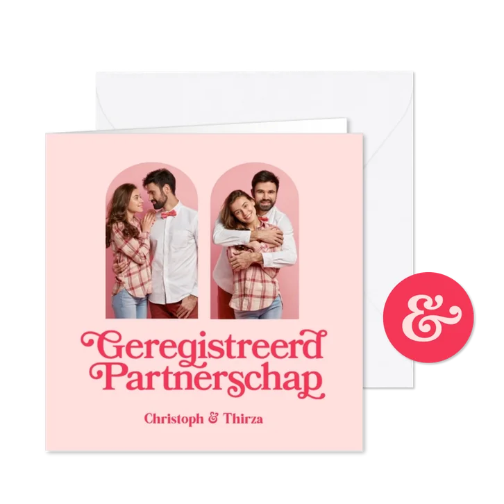 Geregistreerd partnerschap roze uitnodiging diner foto