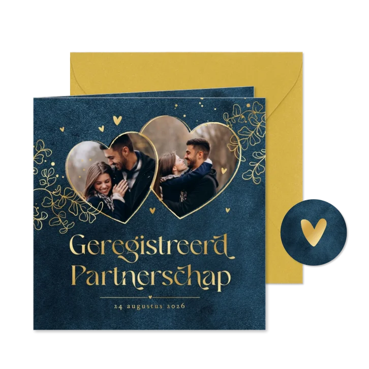 Geregistreerd partnerschap stijlvol goud hartjes blauw