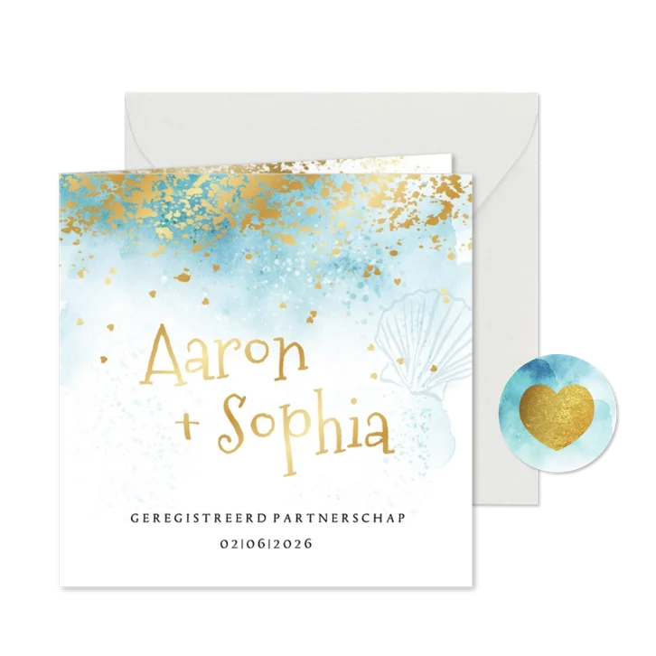 Geregistreerd partnerschap strand watercolour goud spetters
