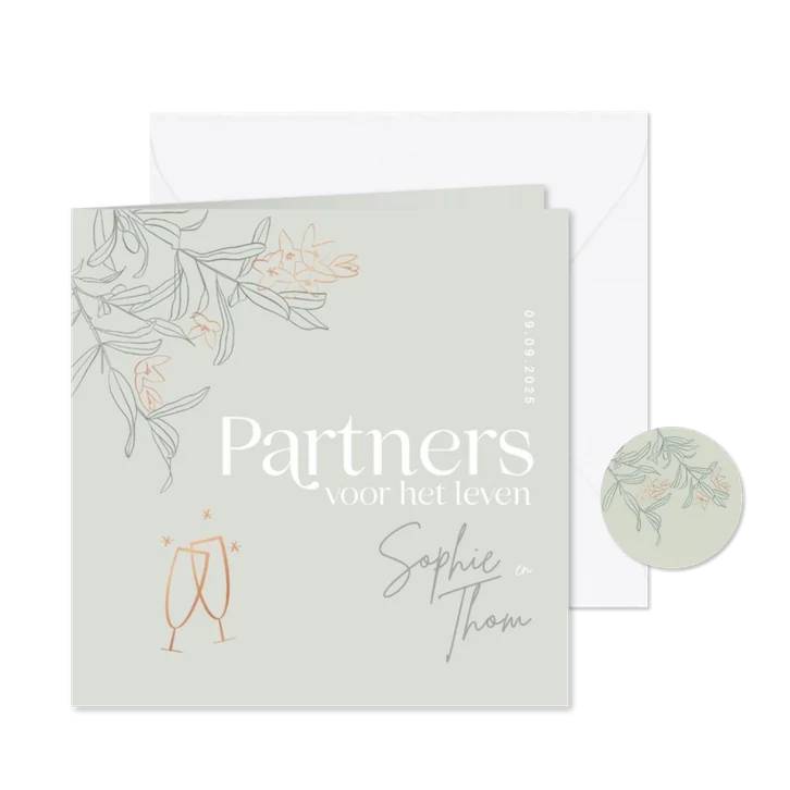 Geregistreerd partnerschap trendy olijftakjes op groen brons