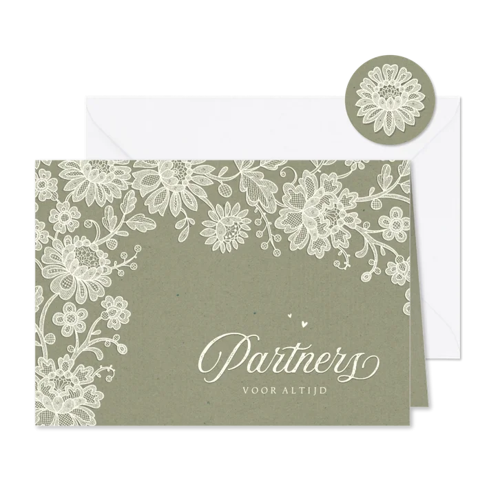Geregistreerd partnerschap vintage kraft kant bloemen groen