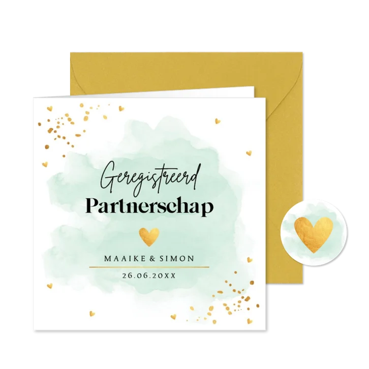 Geregistreerd partnerschap watercolour mintgroen uitnodiging