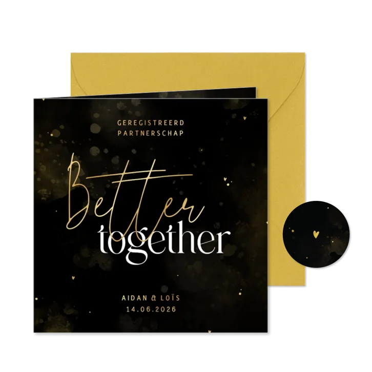 Geregistreerd partnerschap zwart goud hartjes en waterverf