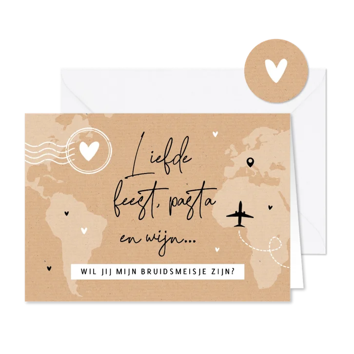 Getuige bruidsmeisje ceremoniemeester kaartje wereld kraft