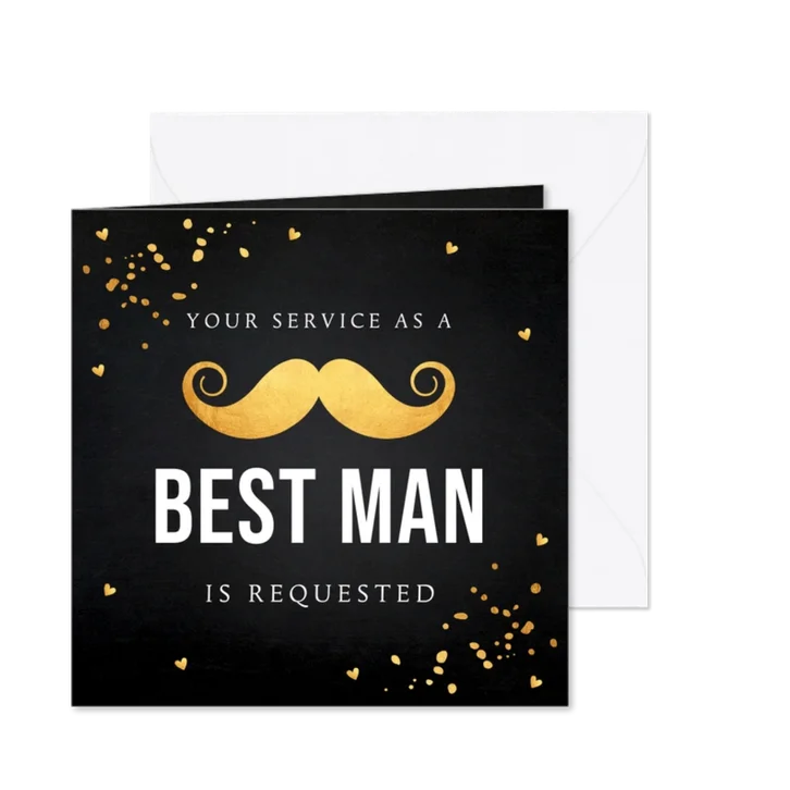 Getuigekaart zwart goud best man snor goudlook