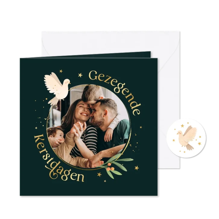 Gezegende kerstdagen foto vredesduif sterren goud