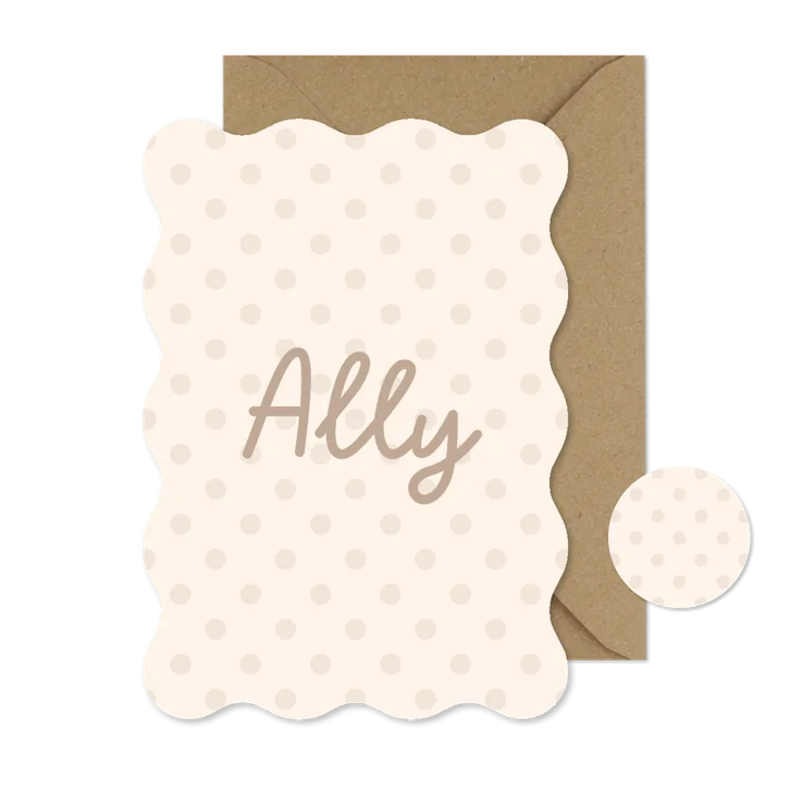 Golvend geboortekaartje polka dot beige