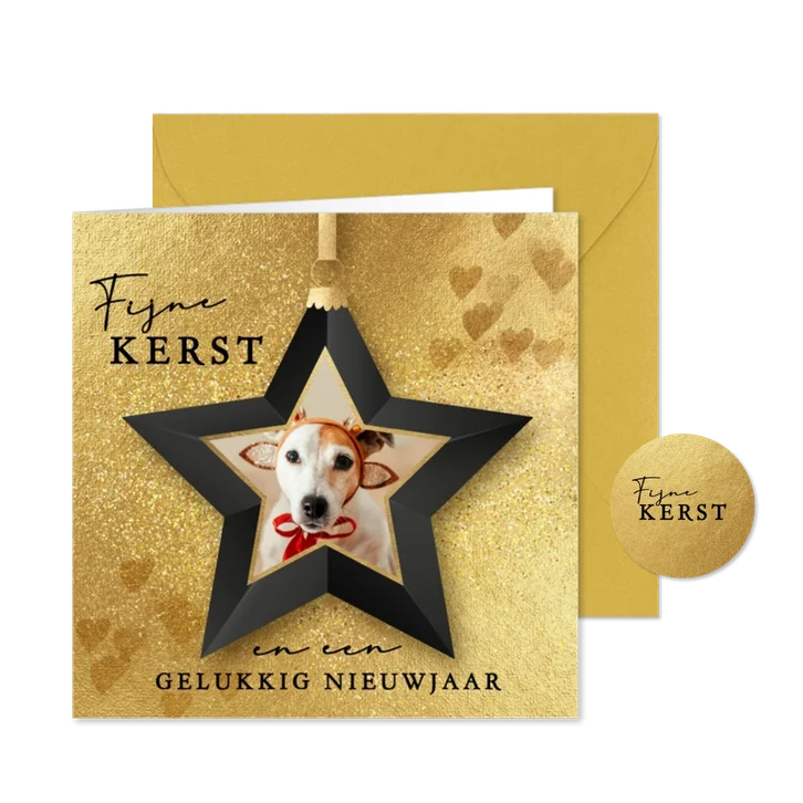 Gouden kerstkaart met foto kerst ster