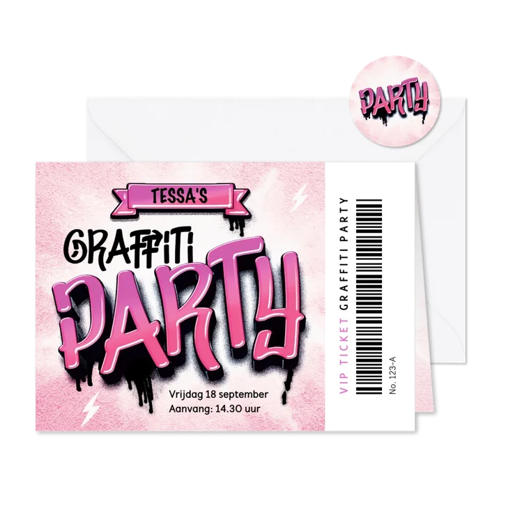 Graffiti kinderfeestje uitnodiging meisje