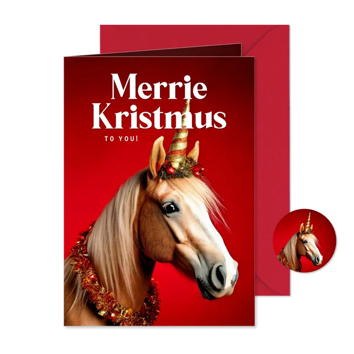 Grappig kerstkaartje merrie kristmus met paard