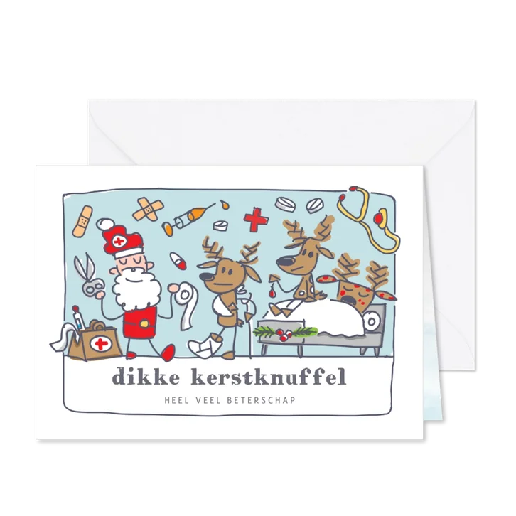 Grappige beterschap kerstkaart met kerstman als dokter