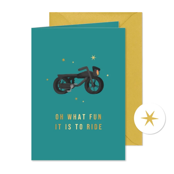 Grappige hippe kerstkaart fatbike humor sterren goud
