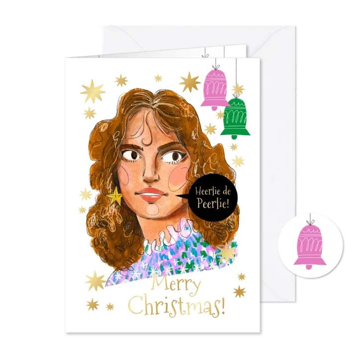 Grappige kerstkaart 'Heerlie de Peerlie' portret sterren