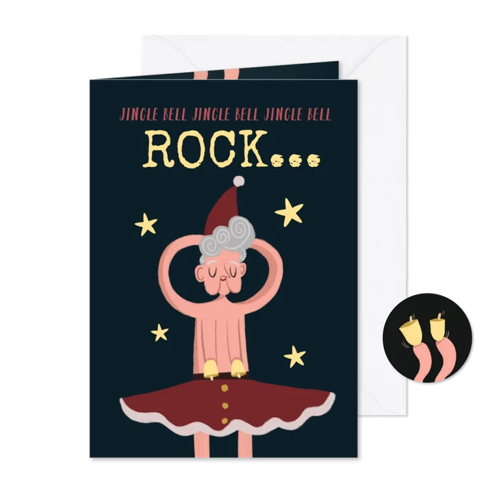 Grappige kerstkaart 'jingle bell rock'