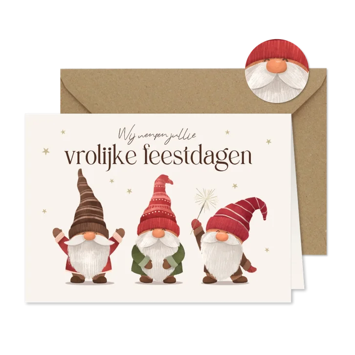 Grappige kerstkaart kerstkabouters vrolijk sterretjes