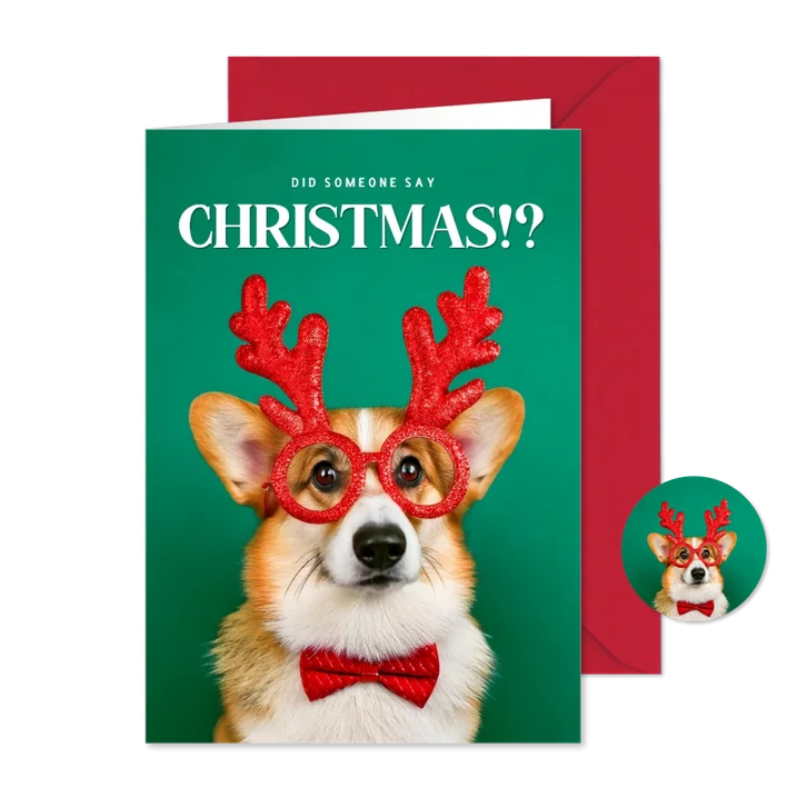 Grappige kerstkaart met corgi did someone say christmas