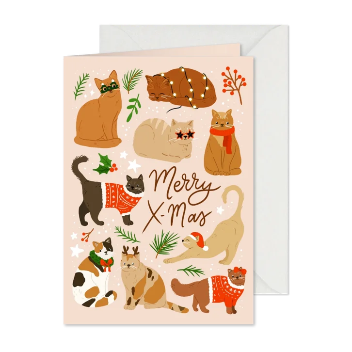 Grappige kerstkaart met katten illustratie