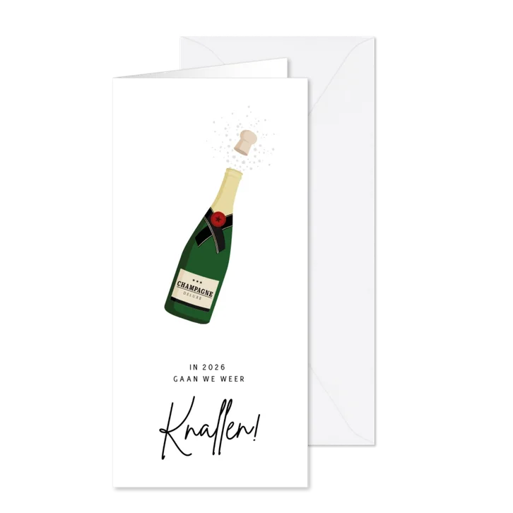 Grappige nieuwjaarskaart champagne - knallen in 2026