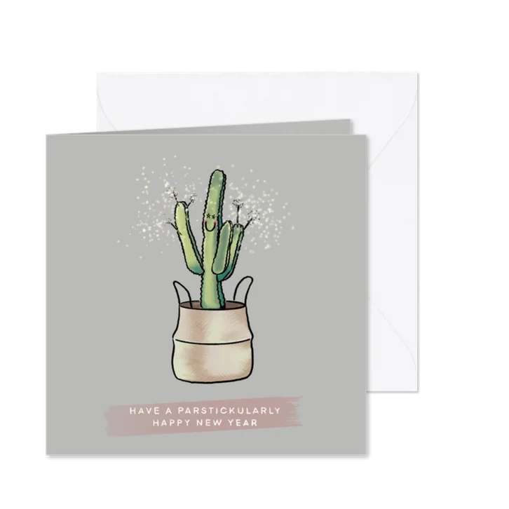 Grappige nieuwjaarskaart van vrolijke cactus met sterretjes