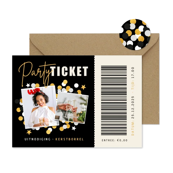 Grappige party ticket uitnodiging kerstfeest of kerstborrel 