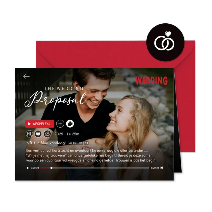 Grappige save the date trouwkaart in een tv streaming stijl
