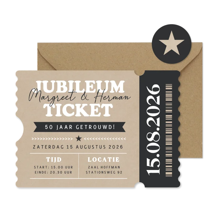 Grappige ticket vorm huwelijksjubileum uitnodiging kraftlook