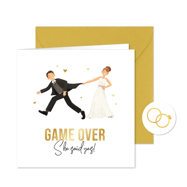 Grappige trouwkaart cartoon humor uitnodiging bruiloft