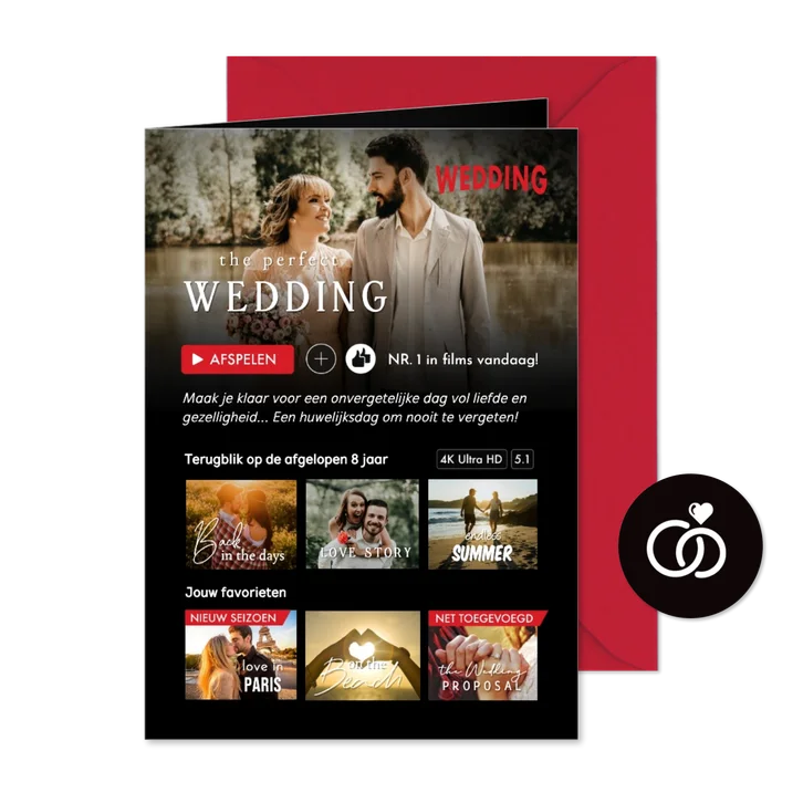Grappige uitnodiging huwelijk in film streaming stijl