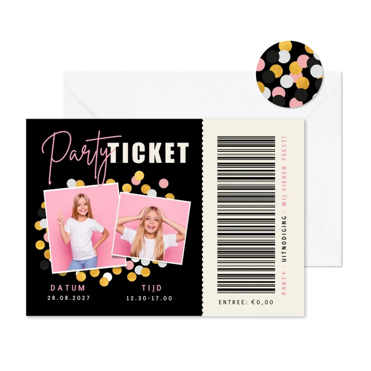 Grappige uitnodiging kinderfeestje party ticket entreebewijs