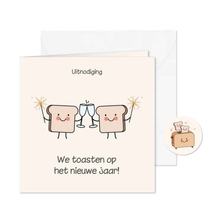 Grappige uitnodiging nieuwjaarsborrel met boterhammen toast