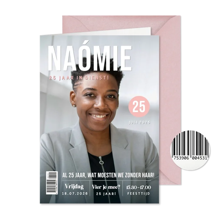 Grappige uitnodigingskaart tijdschrift -jubileum medewerker 