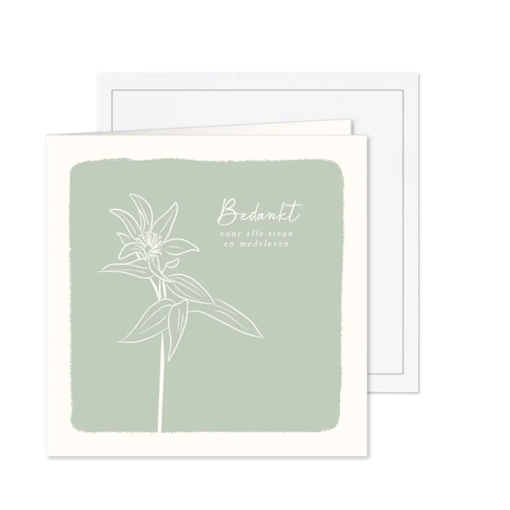 Groene bedankkaart rouw met illustratie bloem