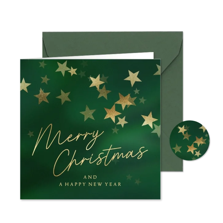 Groene kerstkaart gouden sterren