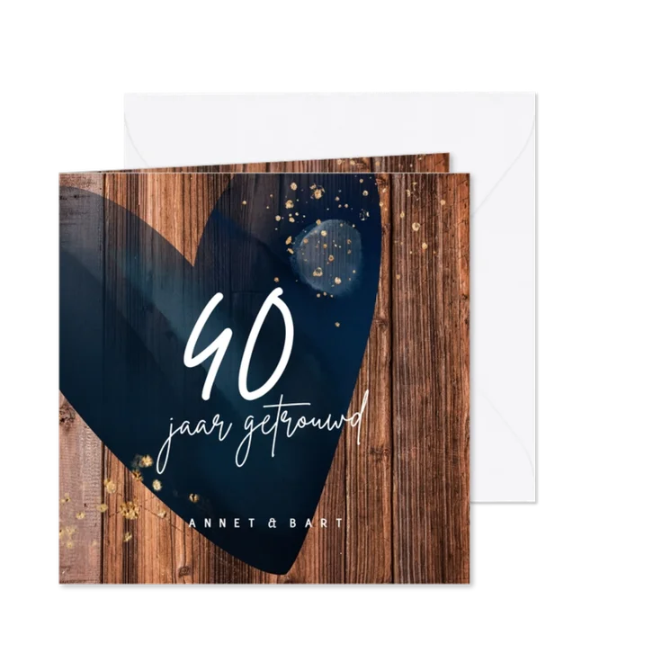 Groot hart op hout 40 jaar getrouwd uitnodiging