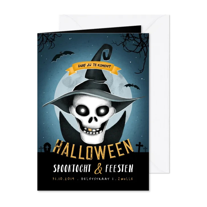 Halloweenfeest uitnodiging scary maan skelet