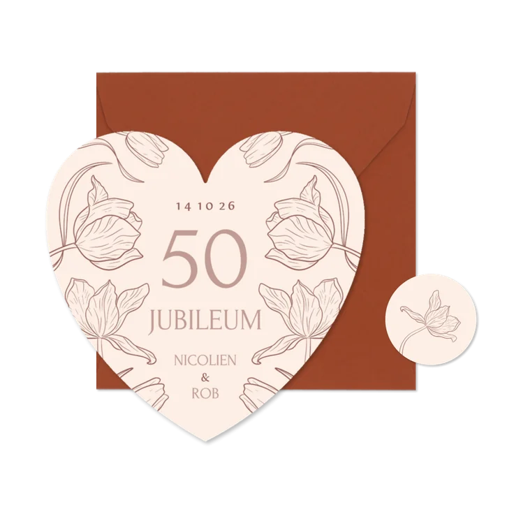 Hartvormige jubileumkaart 50 jaar met vintage bloemen