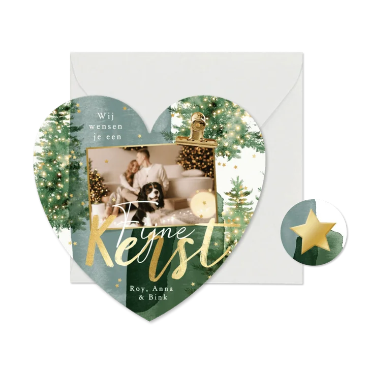 Hartvormige kerstkaart watercolor kerstbomen foto goud