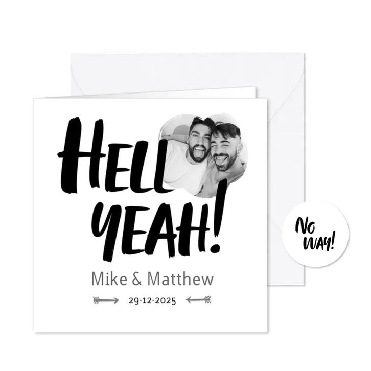 Hell Yeah - een stoere trouwkaart voor mannen met foto