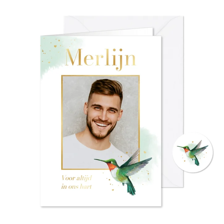 Herdenkingskaartje kolibrie vogel waterverf goud foto