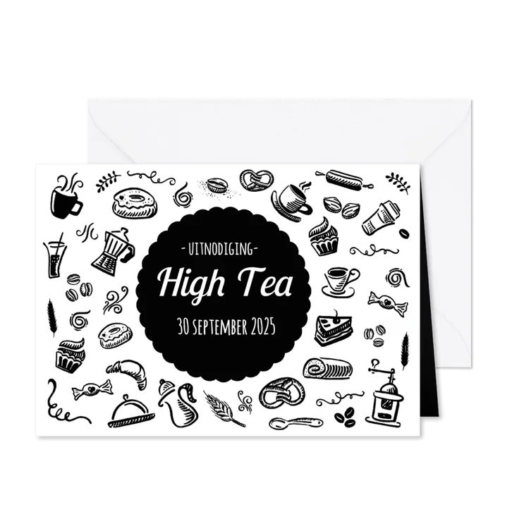 High Tea Uitnodiging Zwart Wit